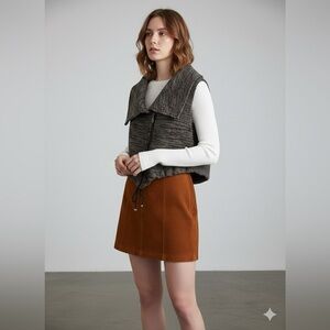 Women's Black Brown And Tan Knit Sweater Vest with Asymmetric Zipper